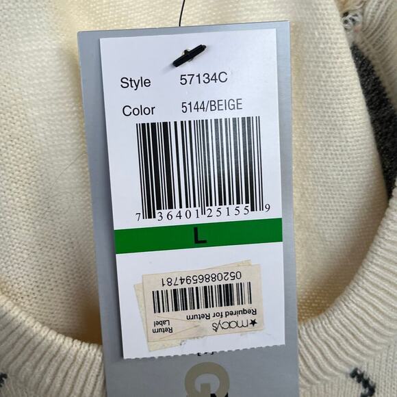 Geoffrey Beene Men's Cream And Grey Argyle Pullover Sweater Size L. NEW - Picture 5 of 8